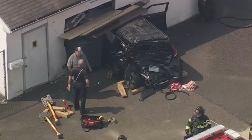 <i>WPVI via CNN Newsource</i><br/>A car crashed through the wall of a garage on Friday morning in Bensalem