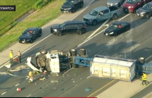 A semi truck rolled over on I-55