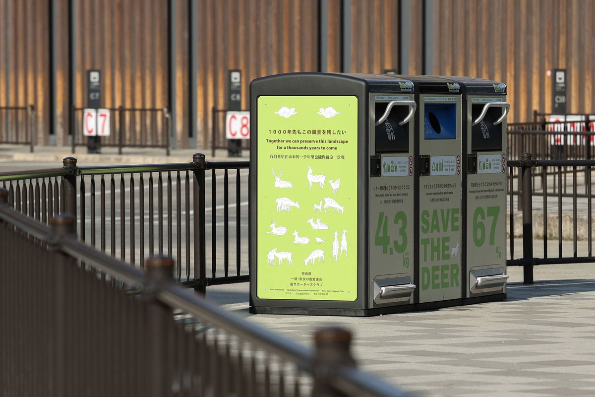 <i>Buddhika Weerasinghe/Getty Images via CNN Newsource</i><br/>The new solar-powered trash cans on a street in Nara.