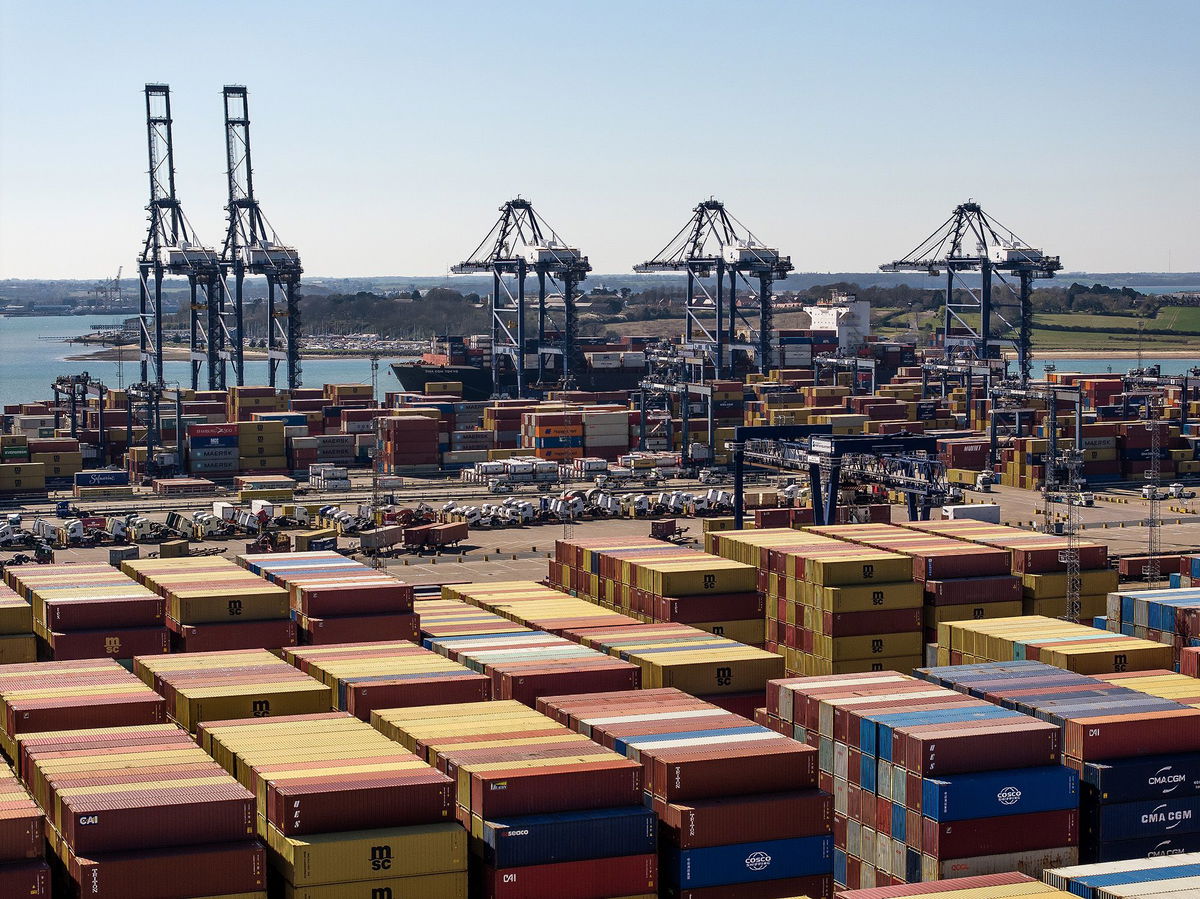 <i>Dan Kitwood/Getty Images via CNN Newsource</i><br/>Containers at Felixstowe Port in Felixstowe