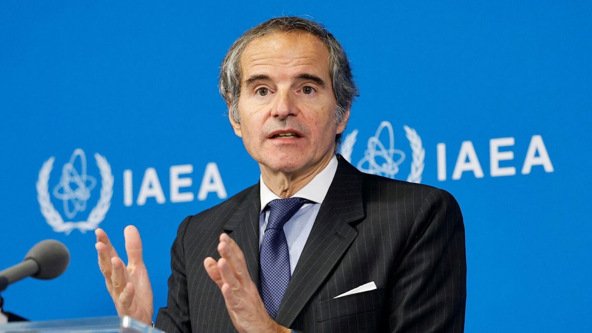 <i>Lisa Leutner/Reuters via CNN Newsource</i><br/>IAEA Director General Rafael Grossi holds a news conference after the first day of the agency's quarterly Board of Governors meeting at the IAEA headquarters in Vienna