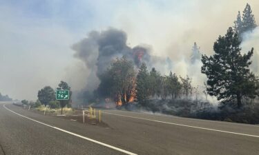 The Rowena fire burns in northern Oregon Wednesday evening.