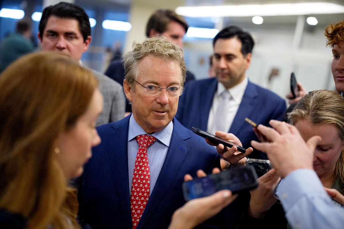 <i>Andrew Harnik/Getty Images via CNN Newsource</i><br/>US Sen. Rand Paul speaks to reporters at the US Capitol Building on June 4 in Washington