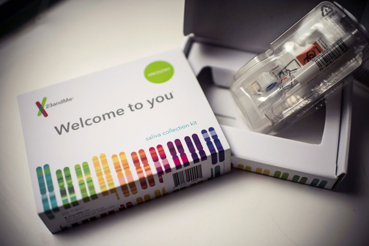 <i>Eric Baradat/AFP via Getty Images via CNN Newsource</i><br/>This illustration picture shows a saliva collection kit for DNA testing displayed in Washington