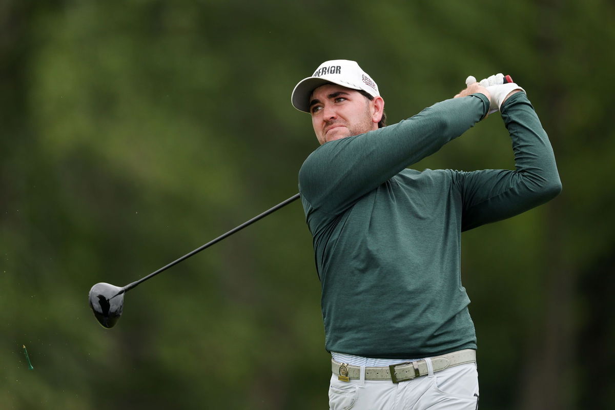 <i>Patrick Smith/Getty Images via CNN Newsource</i><br/>Philip Barbaree Jr. of the United States plays his shot from the 15th tee during the third round.