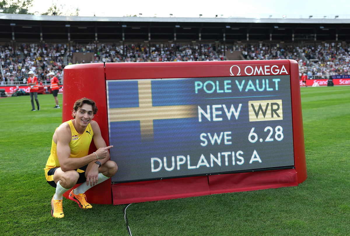 <i>Linnea Rheborg/Getty Images via CNN Newsource</i><br/>Duplantis broke his own world record at the Stockholm Diamond League.