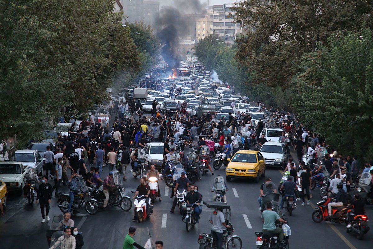 <i>Fatemeh Bahrami/Anadolu/Getty Images via CNN Newsource</i><br/>Demonstrators take part in anti-Israel and anti-US demonstrations in Tehran