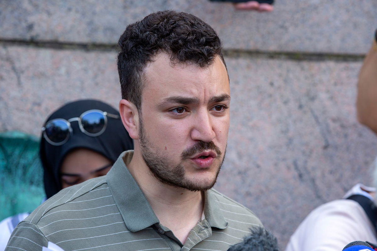 <i>Ted Shaffrey/AP via CNN Newsource</i><br/>Mahmoud Khalil is seen at a pro-Palestinian protest encampment on the Columbia University campus in New York