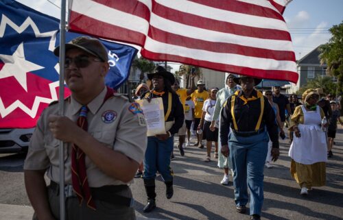 A march reenactment celebrates Juneteenth in Galveston