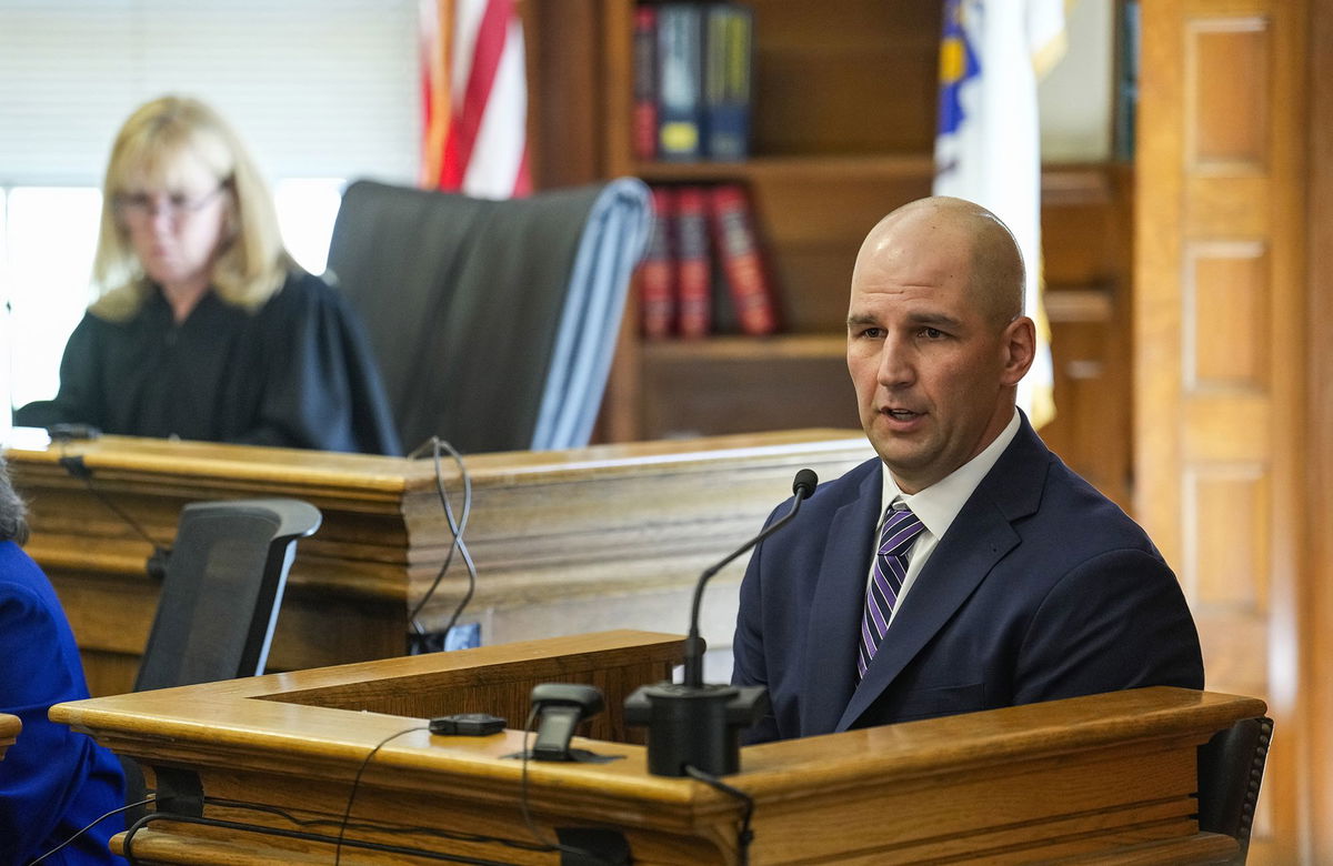 <i>Mark Stockwell/The Sun Chronicle/Pool/AP via CNN Newsource</i><br/>Karen Read speaks with her attorney Alan Jackson during her murder trial in Norfolk Superior Court in Dedham