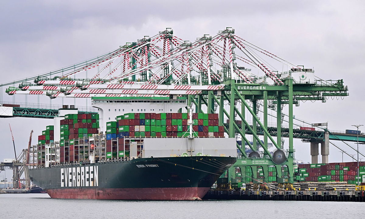 <i>Frederic J. Brown/AFP/Getty Images via CNN Newsource</i><br/>Evergreen Line shipping containers at the Port of Los Angeles