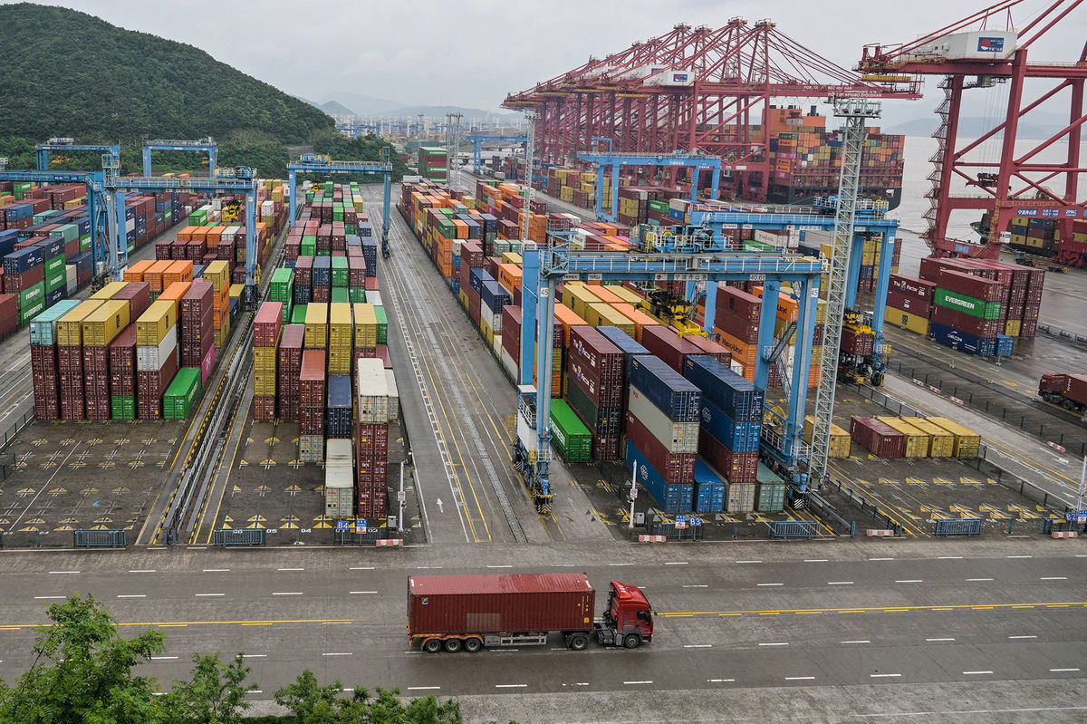 <i>Hector Retamal/AFP/Getty Images via CNN Newsource</i><br/>Containers at the Port of Ningbo-Zhoushan in China's eastern Zhejiang Province in May.