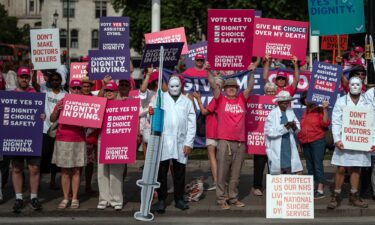 Campaigners in favor and against the bill on the streets of Westminster Friday.