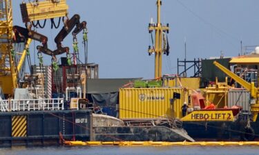 Floating crane ships HEBO LIFT 10 and HEBO LIFT 2 recover the "Bayesian" yacht  on June 20