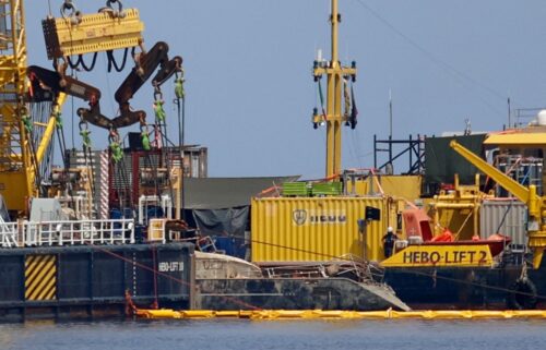 Floating crane ships HEBO LIFT 10 and HEBO LIFT 2 recover the "Bayesian" yacht  on June 20