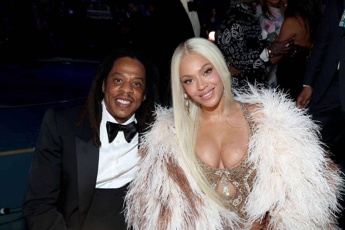 <i>Kevin Mazur/Getty Images via CNN Newsource</i><br/>Jay-Z and Beyoncé at the Grammys on February 2.