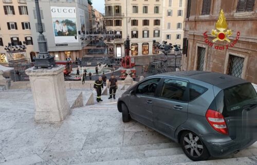 This image shared by Italy’s fire and rescue service shows a vehicle being removed from Rome’s Spanish Steps on Tuesday