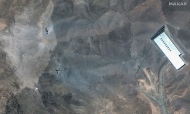 This satellite image provided by Maxar Technologies shows a closer view of craters and ash on a ridge at Fordow enrichment facility in Iran after US strikes