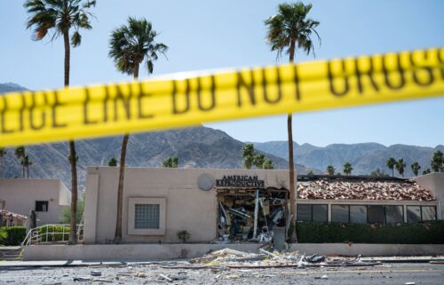 A police line is seen outside a damaged American Reproductive Centers fertility clinic after a bomb blast outside the building in Palm Springs