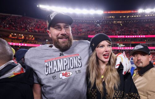 Taylor Swift and Travis Kelce in January.