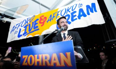 Zohran Mamdani gestures as he speaks during a watch party for his primary election in New York on June 25.