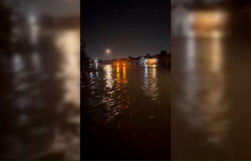Floodwater makes roads impassible in a neighborhood in Grand Island