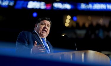 Illinois Gov. JB Pritzker speaks during the Democratic National Convention at the United Center in Chicago in August 2024.