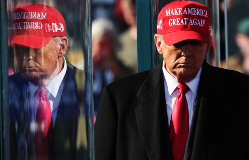 Donald Trump walks off stage after speaking during a campaign rally at Lancaster Airport in November 2024 in Lititz