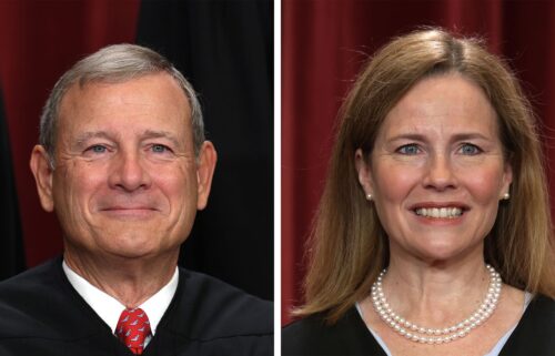 Chief Justice John Roberts and Associate Justice Amy Coney Barrett are pictured here.