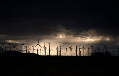 Windmills are seen in Mojave