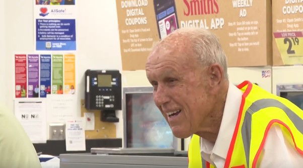 <i>KSTU via CNN Newsource</i><br/>Gary Saling is the kind 80-year-old grocery bagger.