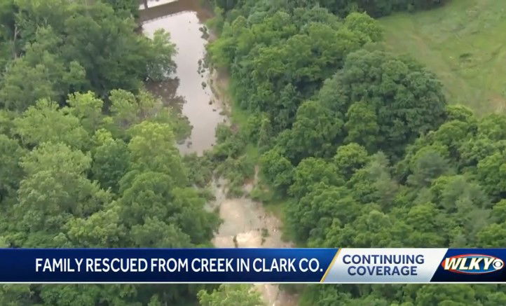 <i>WLKY via CNN Newsource</i><br/>A family had to be rescued after swift waters left them stranded in a southern Indiana creek.