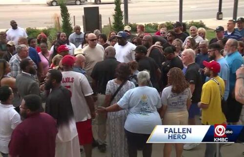 A crowd gathered Sunday night outside the Wyandotte County Courthouse to honor Wyandotte County Sheriff's Deputy Elijah Ming