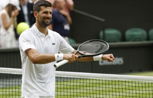 Novak Djokovic dances in front of his children after progressing into the Wimbledon quarterfinals.