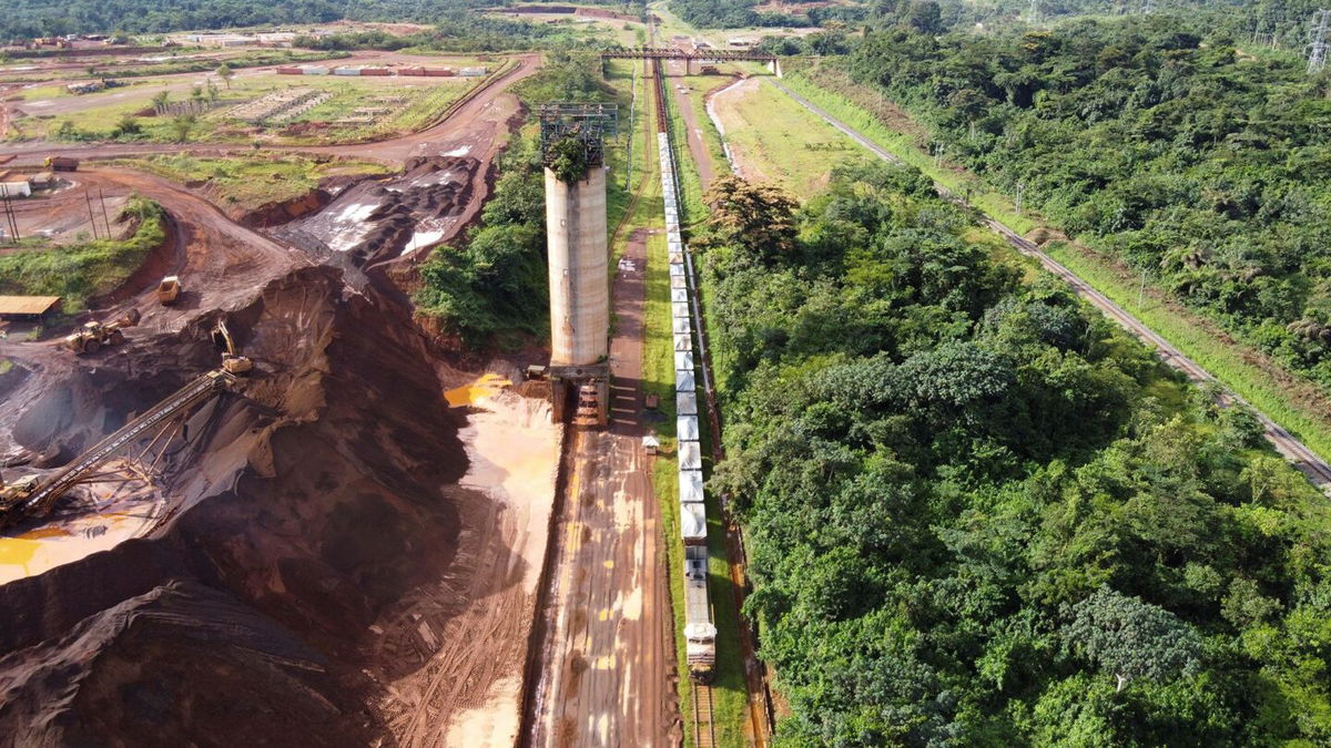 <i>Zohra Bensemra/Reuters via CNN Newsource</i><br/>A view of a train loaded with iron ore at the ArcelorMittal iron ore mine in Mount Nimba