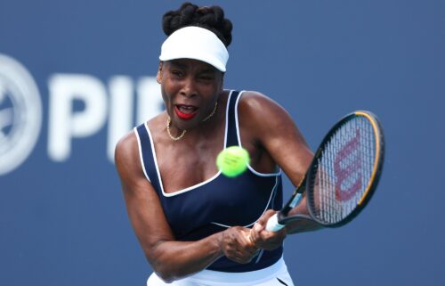 Venus Williams during her singles match against Diana Shnaider at the Miami Open on March 19