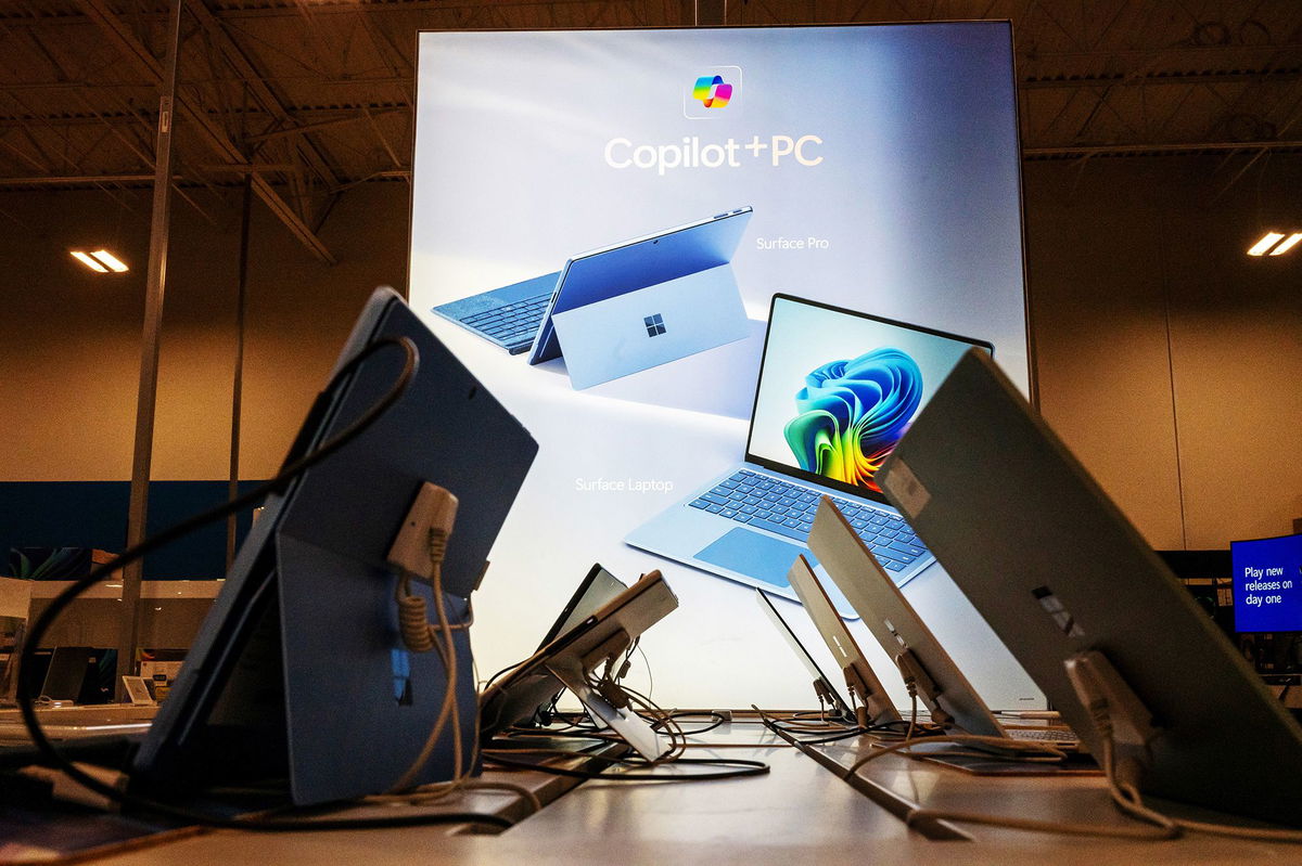 <i>David Paul Morris/Bloomberg/Getty Images via CNN Newsource</i><br/>Microsoft Copilot + PC signage inside a Best Buy store on Black Friday is pictured in Pinole