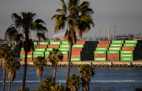 A yard of shipping containers at the Port of Los Angeles in San Pedro
