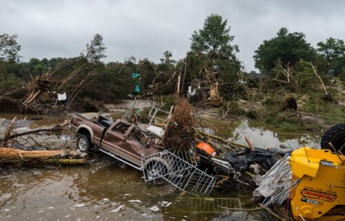 Massive debris impale a bridge over the Guadalupe River on July 5 in Ingram