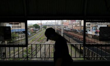 A worker arrives at Brazil's Companhia Siderurgica Nacional (CSN