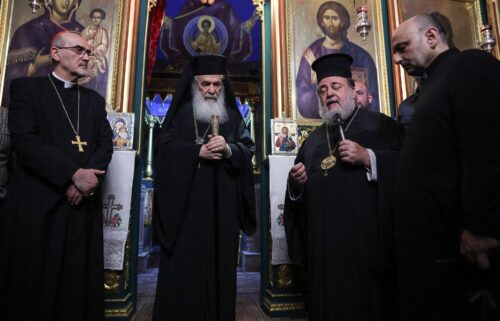 Leaders from the Catholic and Greek Orthodox Church visited Gaza’s only Catholic church on July 18.