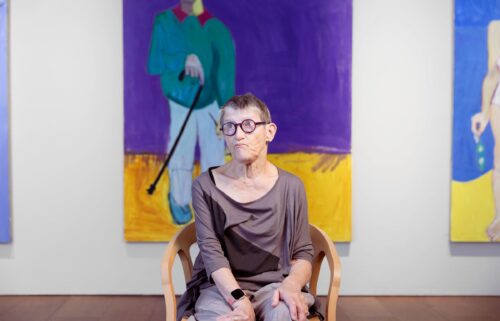 Artist Lucy Jones at her latest show at the Flowers Gallery in London.