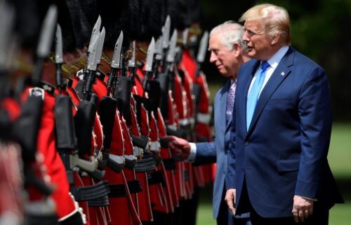 President Donald Trump was greeted by then-Prince Charles at Buckingham Palace in London on June 3