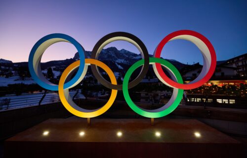 The Olympic rings are on display in Cortina d'Ampezzo