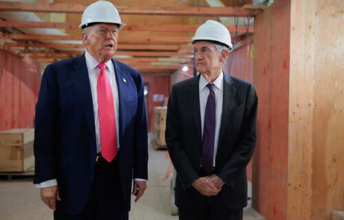 U.S. President Donald Trump delivers remarks alongside Federal Reserve Chair Jerome Powell as they tour the Federal Reserve’s $2.5 billion headquarters renovation project on July 24