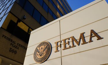 A sign marks the location of the Federal Emergency Management Agency (FEMA) headquarters building on June 20