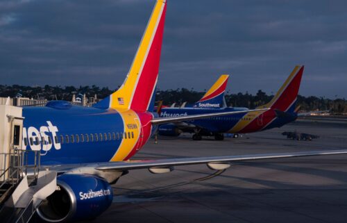 Southwest Airlines Boeing 737s are lined up at the terminal at San Diego International Airport in August 2024. Alarms sounded in the cockpit of a Southwest Airlines jet shortly after taking off from Hollywood Burbank airport near Los Angeles on July 25.