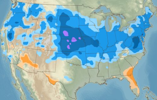 Cooler than normal temperatures (blues) will be in place for much of the US on Friday.