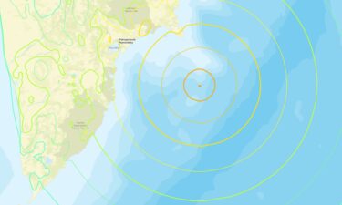 A map from the United States Geological Survey charts a 8.0 magnitude earthquake off the east coast of Russia on July 30.