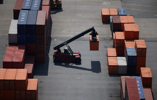 Shipping containers are seen at Pyeongtaek port in Pyeongtaek